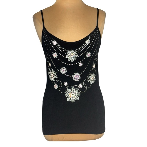 Y2K Cowgirl Up black glittery sequin cami tank top vintage deadstock - Picture 3 of 8
